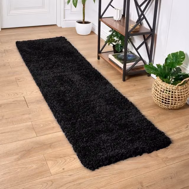Bravich California Shaggy Rug in Black, W: 230 cm, D: 60 cm