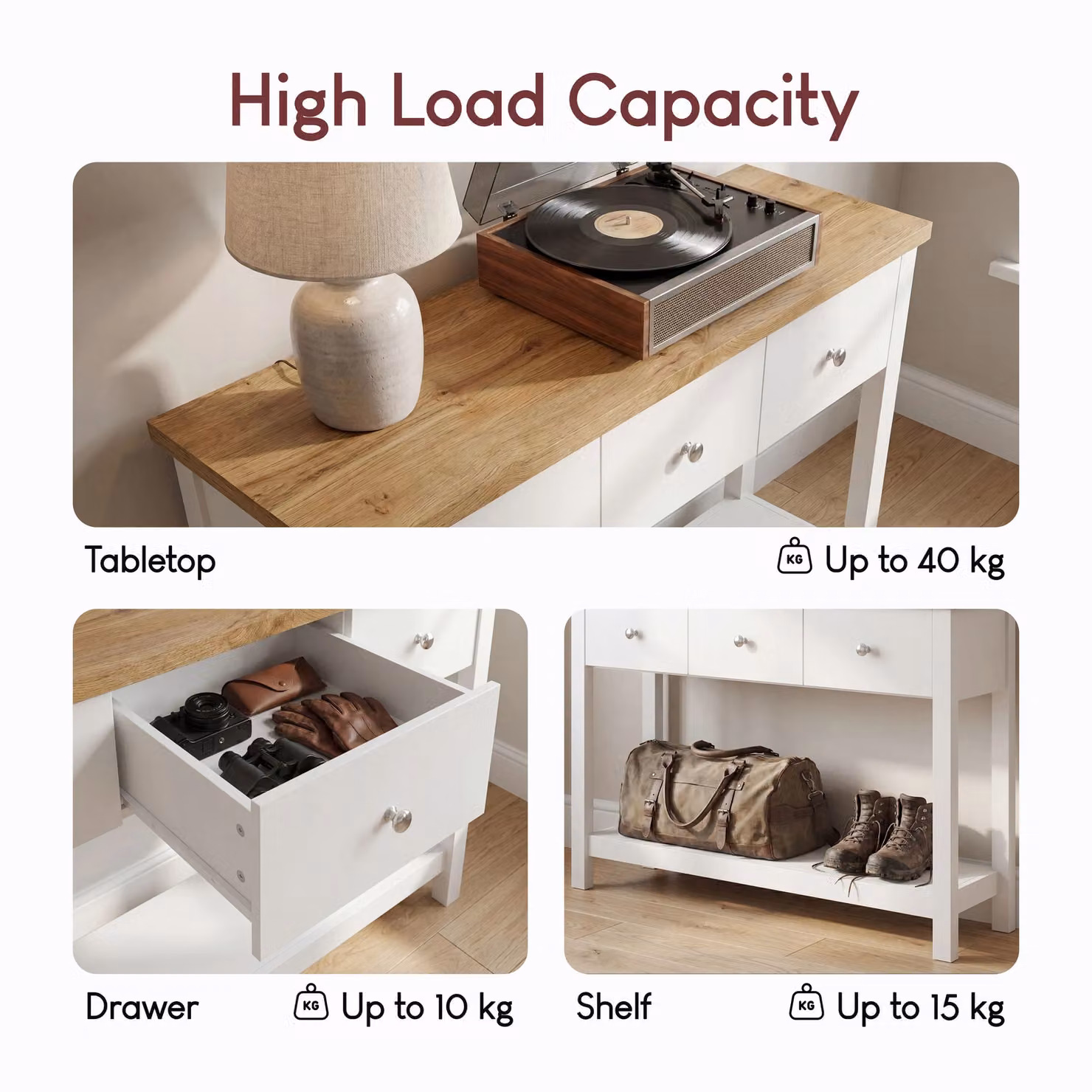 Vida Designs Arlington 3 Drawer Console Table Storage Organiser in White – 3