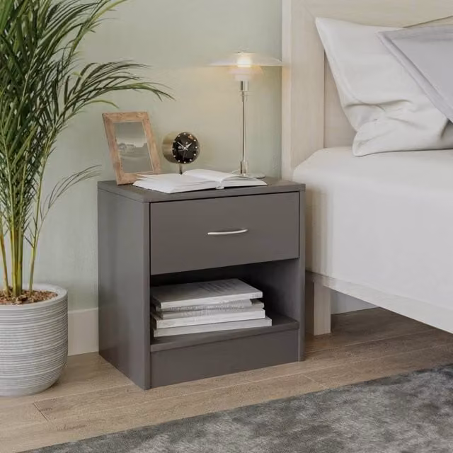EONLION Set of 2 Modern Single Drawer Nightstands in Matt Dark Grey