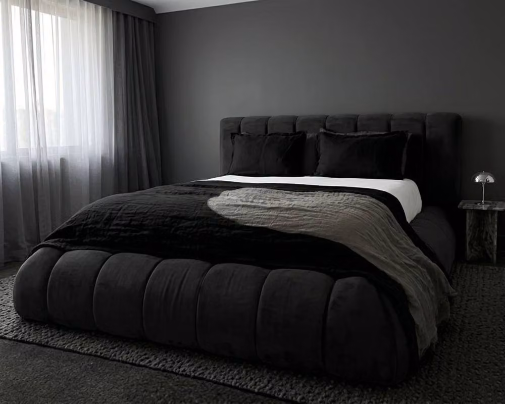 Stratus Interiors Cloud Bubble Low Platform Bed, Modern Black Upholstered Fabric Frame, W/D/H: 200 x 200 cm – 2
