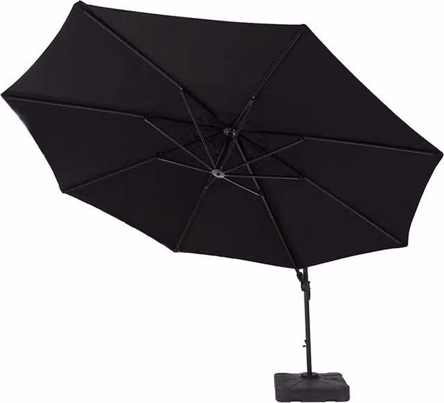 Royalcraft Deluxe Cantilever Parasol with 100kg Base in Black with UPF 50 Polyester Canopy