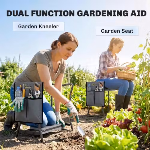 Outsunny 2 in 1 Garden Kneeler Seat with Tool Bag, Grey – 4
