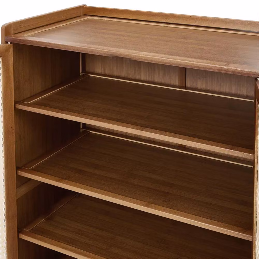 Hinsinc Wooden Shoe Cabinet with Double Rattan Doors in Brown, H 94 cm x W 60 cm x D 32 cm – 5
