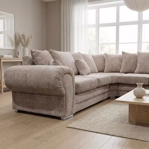 Abakus Direct Verona Chenille L-Shaped Corner Sofa in Taupe with Foam-Filled Seats and Fibre Back Cushions – 2