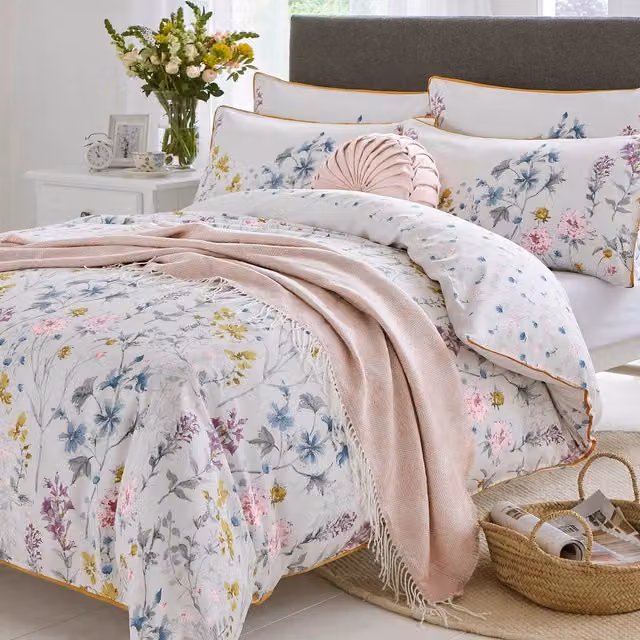 Laura Ashley Wild Meadow Reversible Floral Cotton Duvet Cover and Pillowcase Set in Multicolour