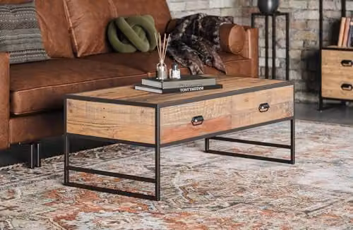 Baumhaus Ooki Industrial Coffee Table with Four Drawers in Brown – 2