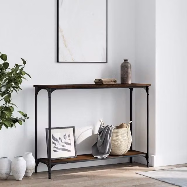 Berkfield Home Industrial Console Table in Brown Oak, W/D/H: 101 x 30.5 x 75 cm