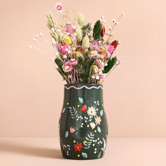 Lisa Angel Ceramic Floral Tabletop Flower Vase in Dark Green