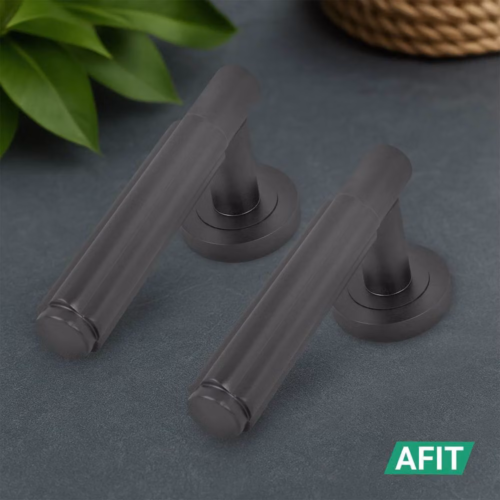 AFIT Matt Black Bathroom Door Handle Set with Lock and Hinges – 7