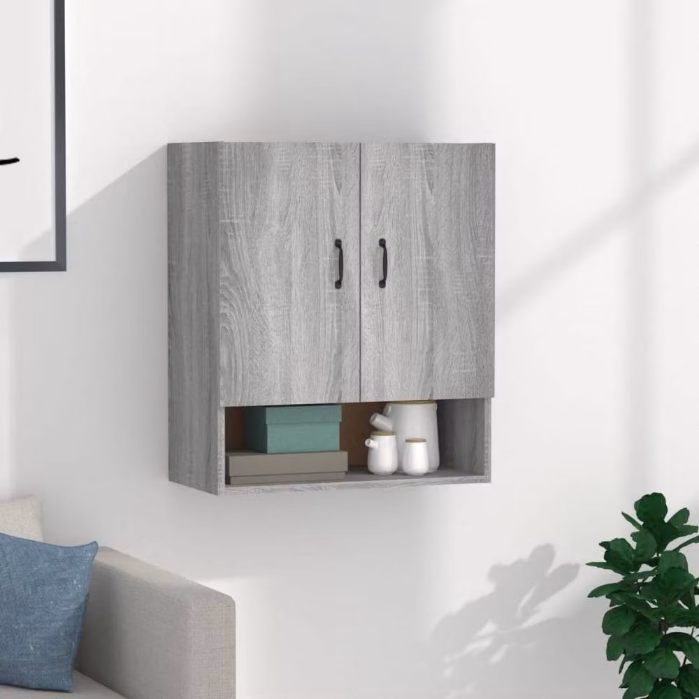 Berkfield Home Grey Sonoma Wall Cabinet with Hinged Doors and Open Shelf, W/D/H: 60 x 31 x 70 cm – 2