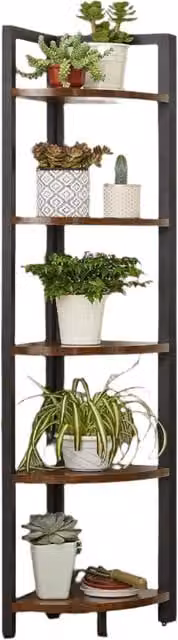 Modcraft 5 Tier Industrial Style Freestanding Corner Shelf with Adjustable Shelves in Brown