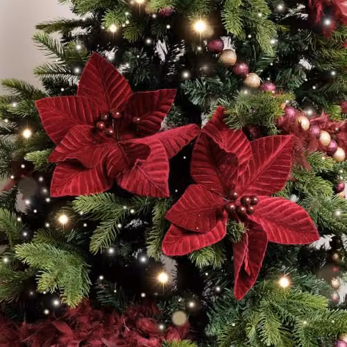 Melody Maison Set of 2 Red Christmas Poinsettia Pick Decorations, Height: 28 cm – 1