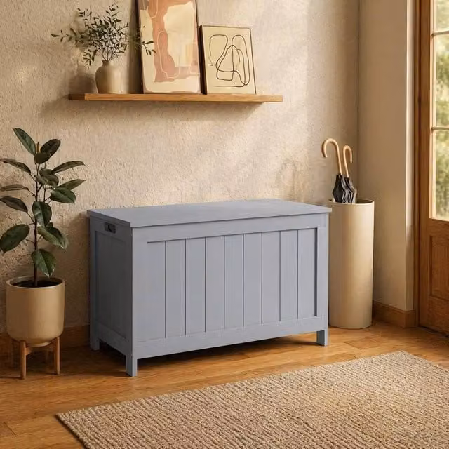 STILVORA Toy Box with Safety Hinges and Side Handles in Grey – 1