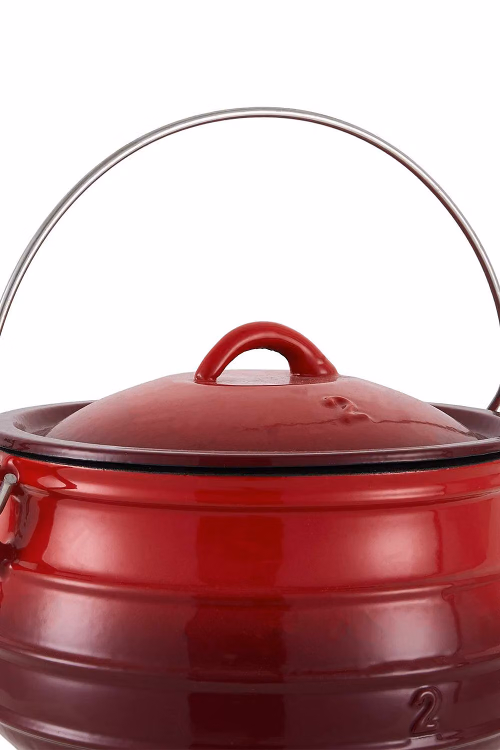 Garden Sanctuary Red Enamelled Cast Iron Cauldron with Lid and Three Legs, 6L – 5