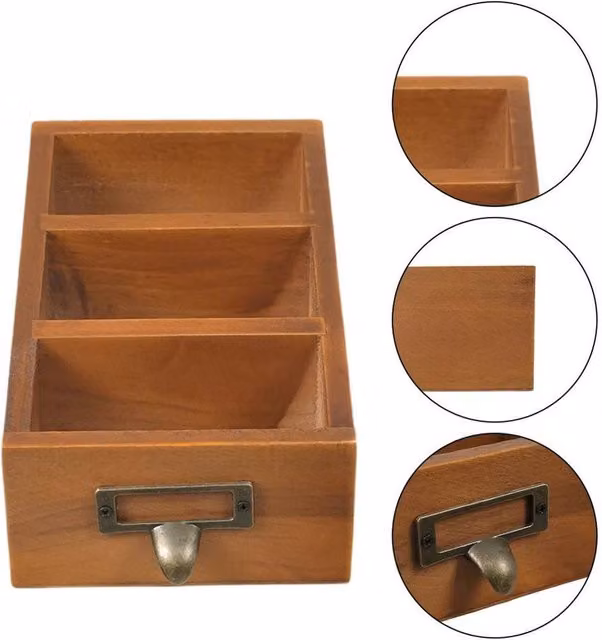 FORGEVIO Wooden 3-Grid TV Remote Control Holder Storage Box in Brown and Beige, Width: 50 cm – 1