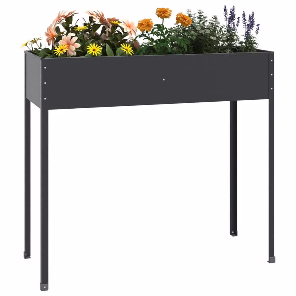Berkfield Home Garden Planter in Anthracite Galvanised Steel, W/D/H: 100.5 x 40.5 x 90 cm – 3