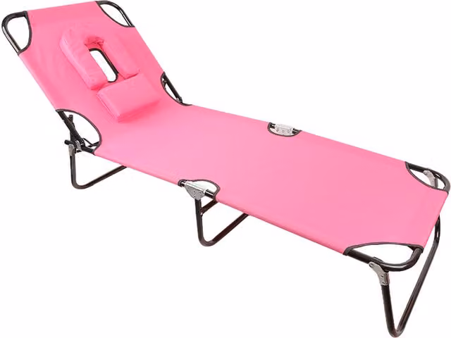 Groundlevel Pink Garden Sun Lounger with Adjustable Padded Headrest and Face Hole