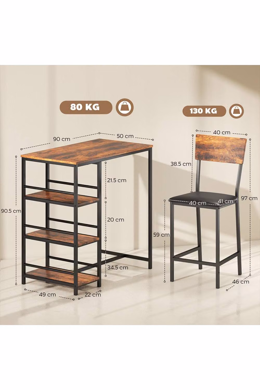 ERGOVEXA Three-Piece Compact Bar Table Set in Rustic Brown – 2