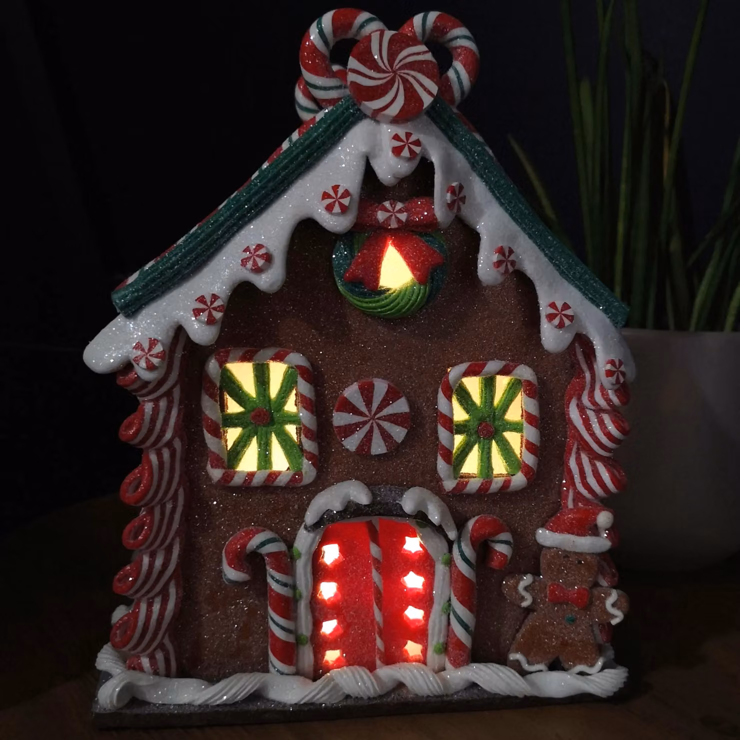 Samuel Alexander Battery Operated LED Christmas Gingerbread Candy Chalet Decoration, White and Multicolour, Height: 23 cm – 3