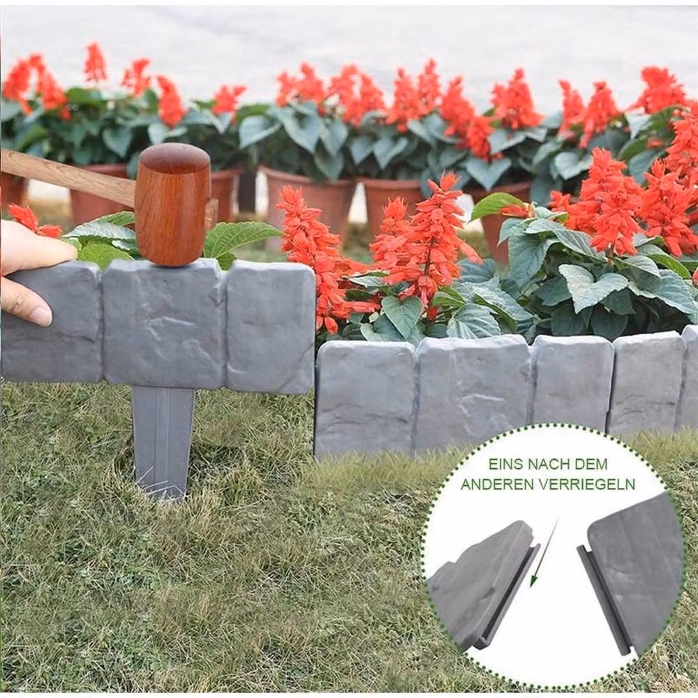 NESTLUNE 30-Piece Grey Plastic Garden Lawn Grass Edging Picket Border Panels, W: 100 cm, H: 15 cm – 3
