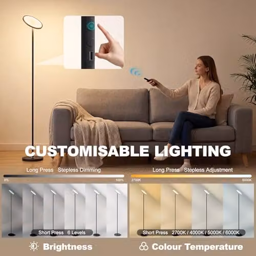 HOMCOM RGB LED Uplighter Floor Lamp with Tuya App and Bluetooth Control, Black, H 168 x W 25 x D 25 cm – 2