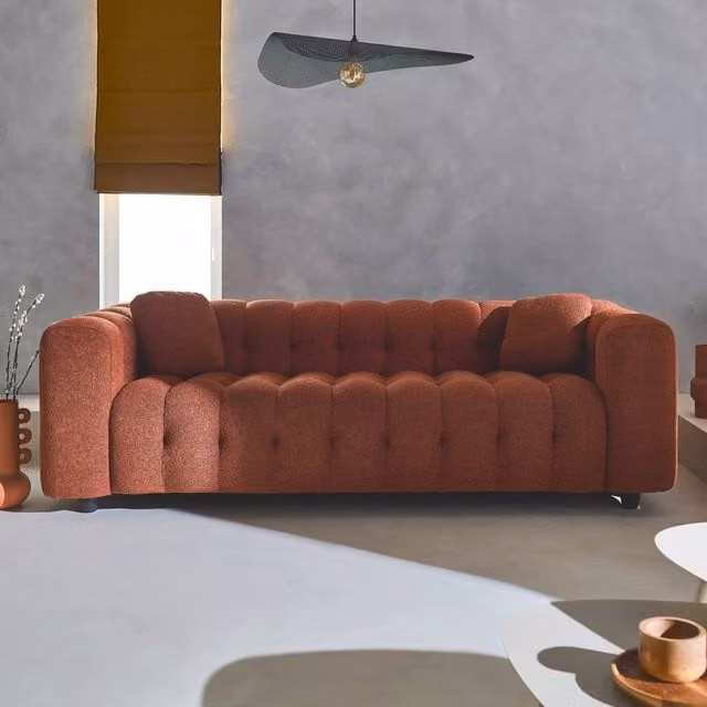 Sweekeet 3-Seater Modern Sofa Upholstered in Terracotta Textured Boucle Fabric – 1