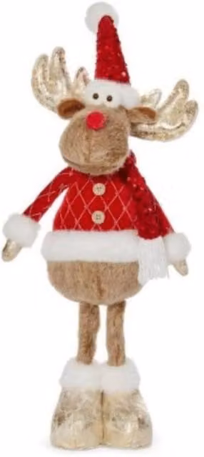 Samuel Alexander Golden Blitzen Christmas Reindeer Plush Decoration, Red and Gold, Height: 58 cm