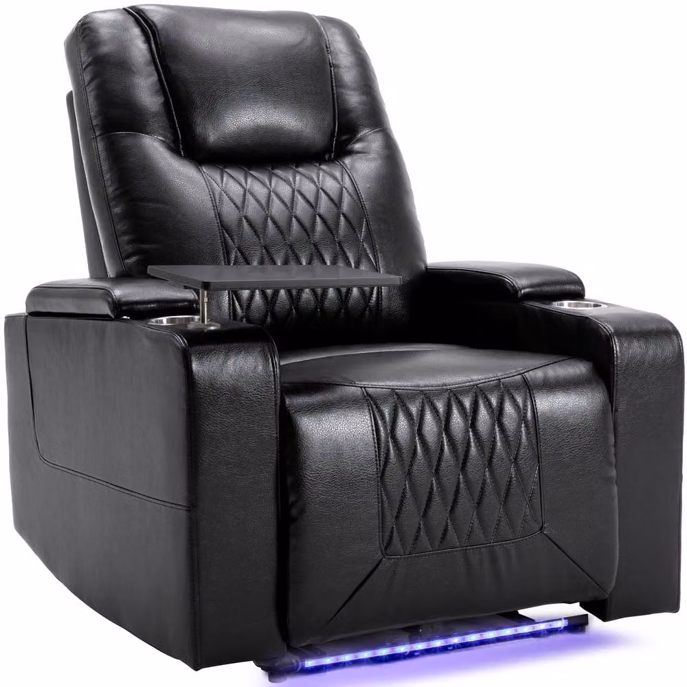 Matteo Electric Recliner Chair in Black Synthetic Leather with USB, Swivel Tray and Storage – 3