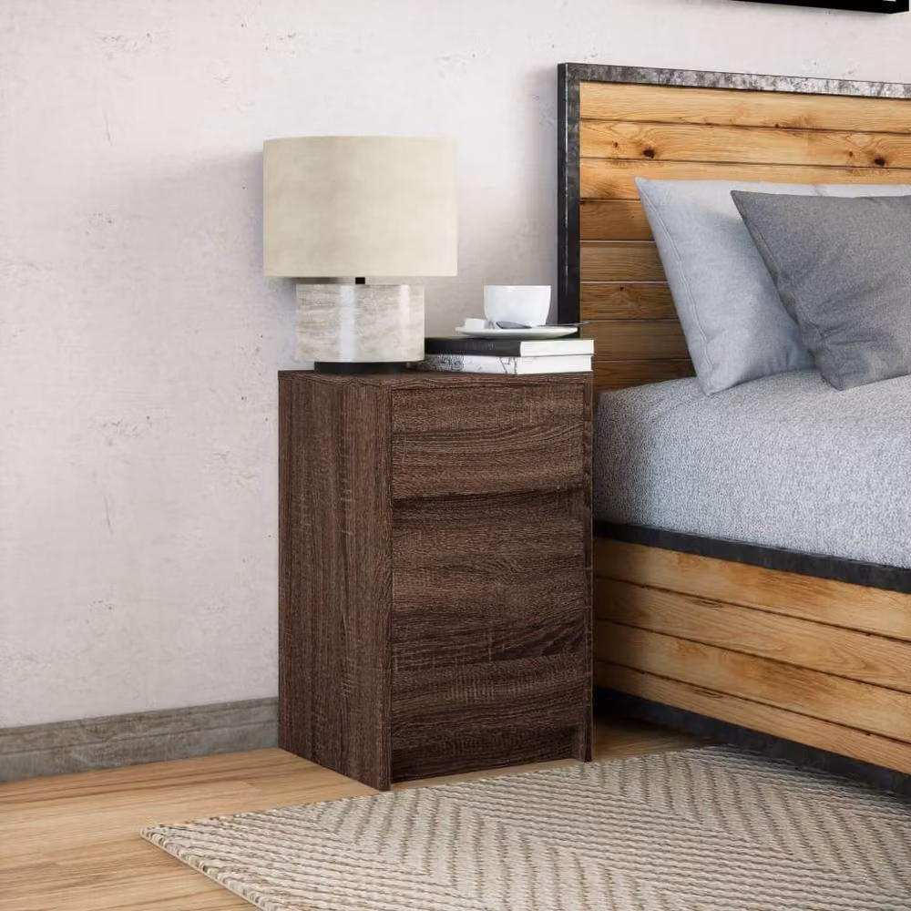 Berkfield Home Modern Bedside Cabinet in Brown Oak with Integrated LED Lighting – 3