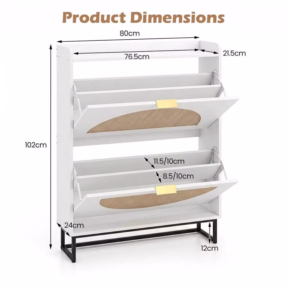 Kelvenix Slim White Entryway Shoe Rack with Rattan Details and Tilting Compartments – 2