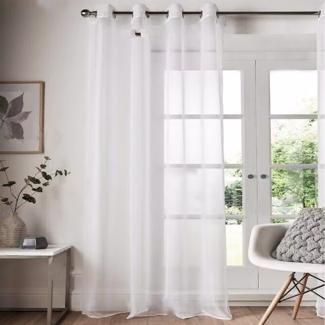 Roseley White Transparent Plain Voile Fabric Eyelet Curtain Panel, Height: 137.16 cm