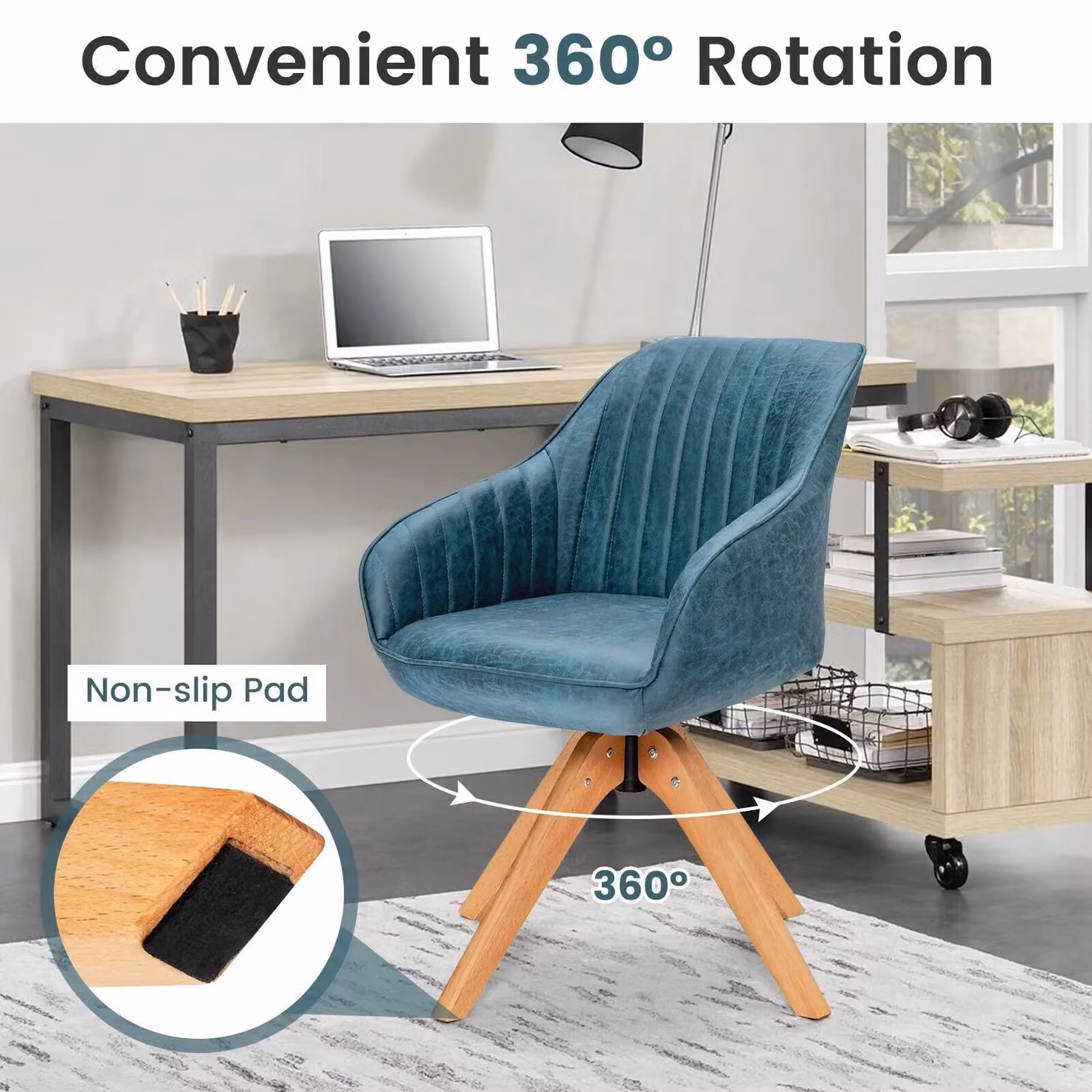 Costway Set of 2 Blue Ergonomic Swivel Accent Armchairs with Armrests – 5
