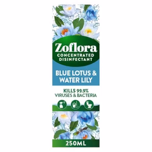 Zoflora Blue Lotus All Purpose Concentrated Disinfectant Liquid, Antibacterial and Multi-Surface, 250 ml