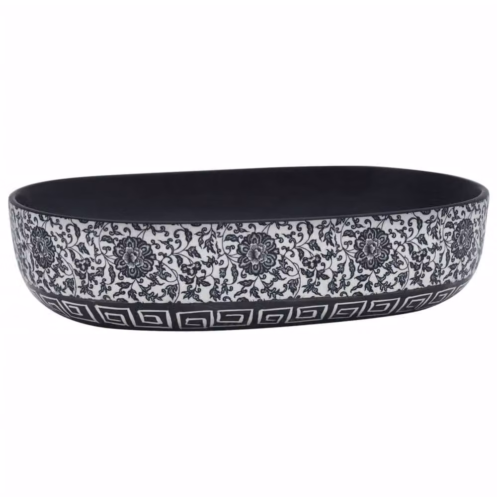 Berkfield Home Oval Ceramic Countertop Basin in Black and Blue, W: 59 cm, D: 40 cm, H: 14 cm – 2