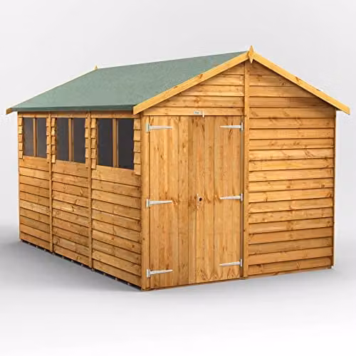 Powersheds Premium Apex Overlap Wooden Shed in Natural Brown with Window and Floor Features – 1