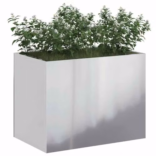 vidaXL Silver Galvanised Steel Garden Planter Tub W/D/H: 50 x 32 x 40 cm