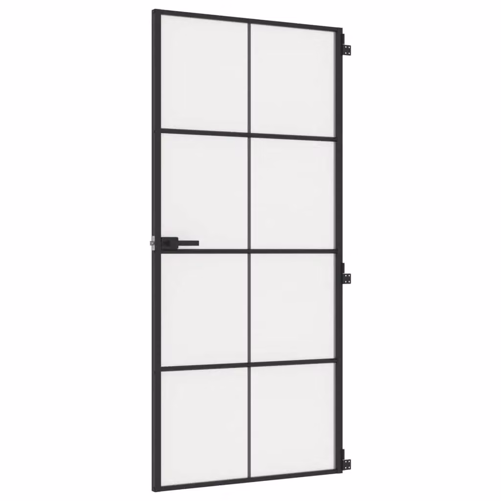 Berkfield Modern Slim Interior Door in Black with Tempered Glass and Aluminium, W: 93 cm, H: 201.5 cm – 2