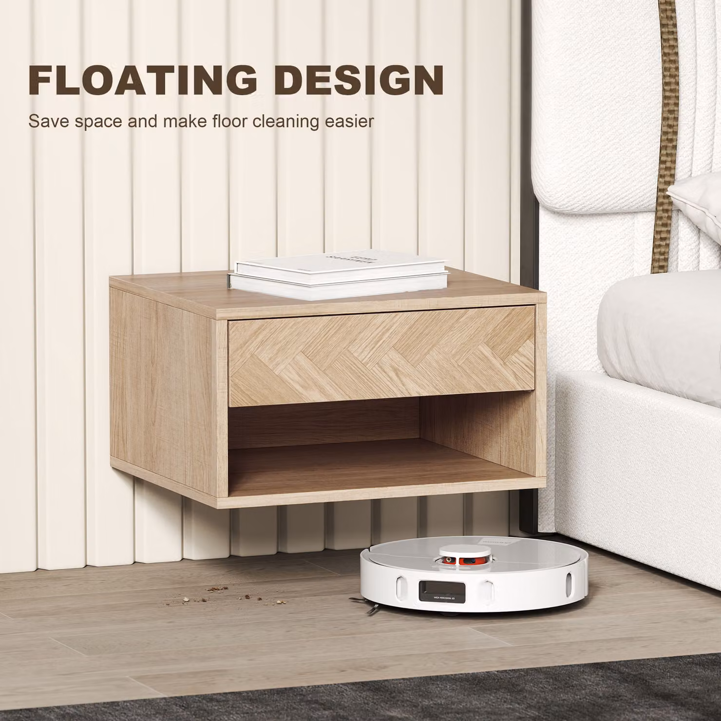 HOMCOM Set of Two Wall-Mounted Floating Bedside Tables in Brown Wood Finish – 4
