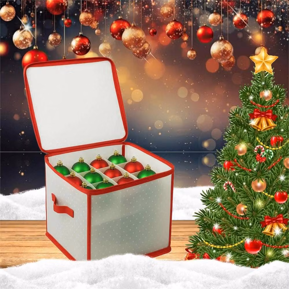 Nordara Foldable Fabric Christmas Bauble Storage Box and Ornament Organiser in White – 4