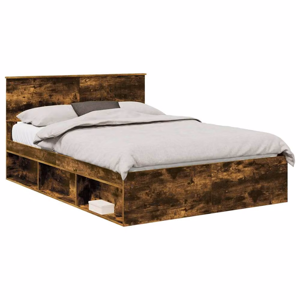 Berkfield Home Bed Frame in Smoked Oak Brown, Solid Pine and Engineered Wood, W: 135 cm, L: 190 cm – 2