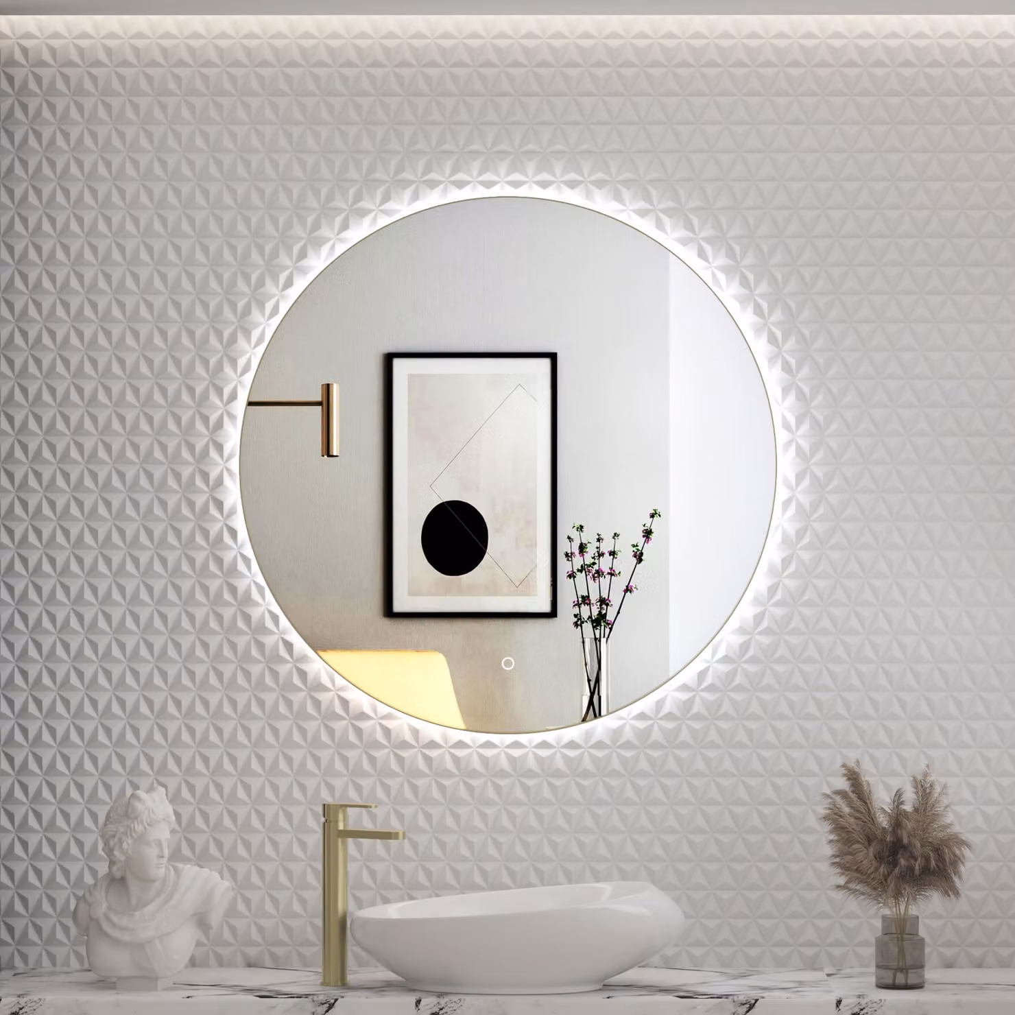 Royal Bathrooms Luton Round Backlit LED Illuminated Bathroom Mirror in Gold with Touch Sensor and Anti-Fog Feature