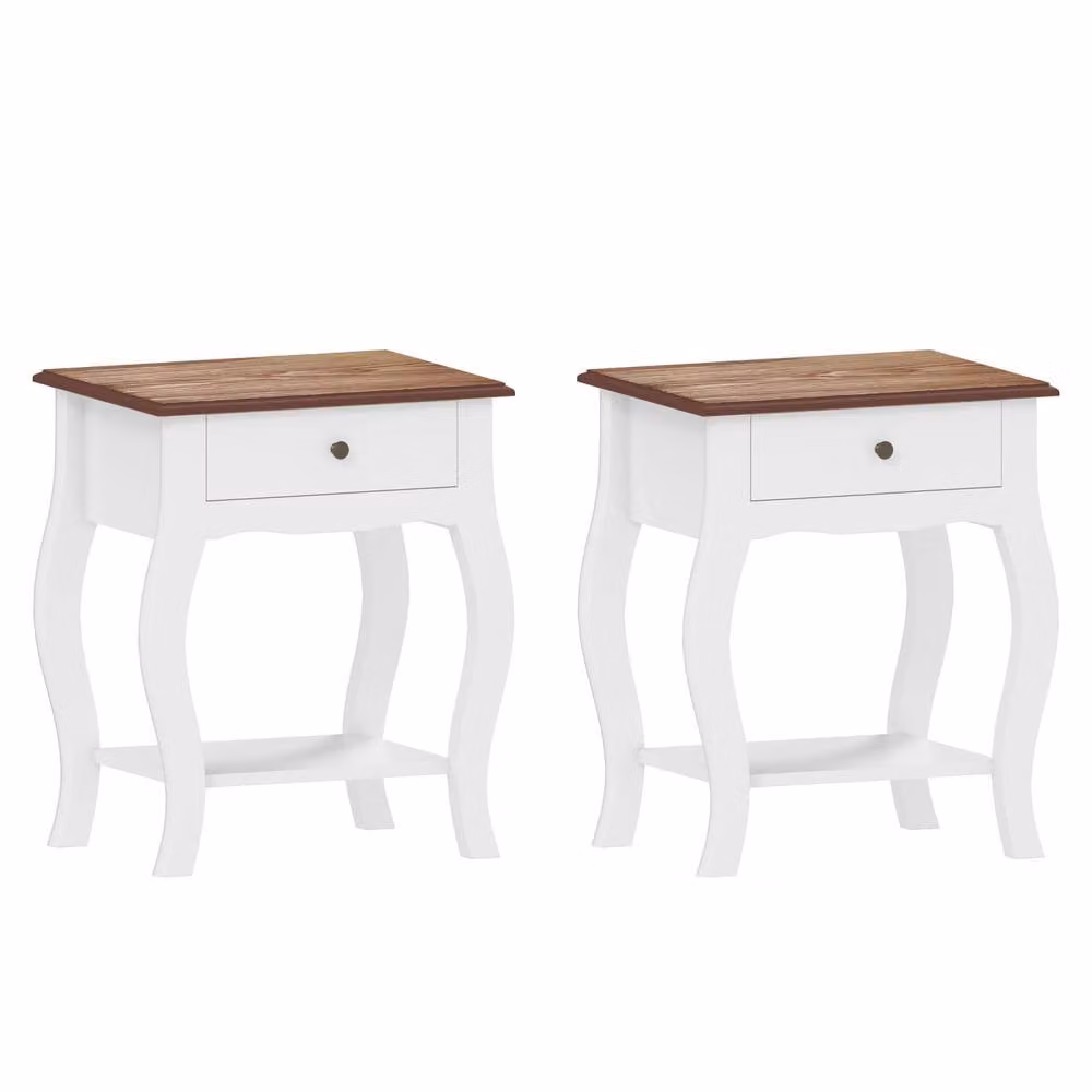 Wyld Haus Rifipa White French Style Bedside Tables Set of 2 with Drawer and Open Shelf – 2