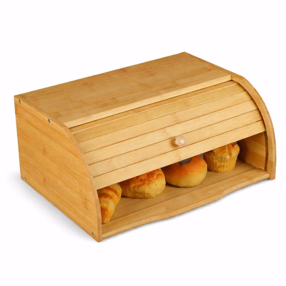 Havendro Brown Bamboo Wooden Roll-Top Bread Bin and Loaf Storage Box – 3