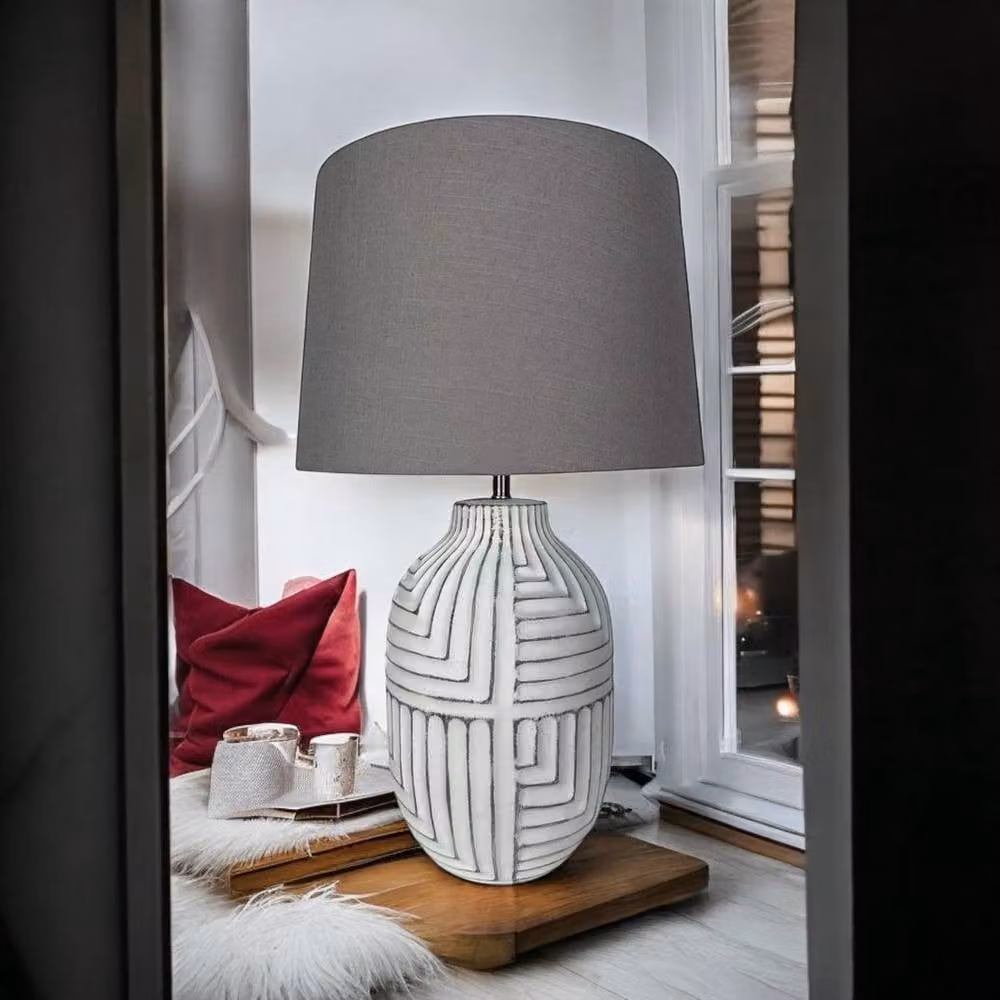 Minster Ceramic Table Lamp with Shade in Grey, W/D/H: 24 x 24 x 46 cm – 3