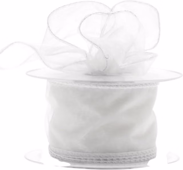 Kingsbury Gifts White Wired Chiffon Organza Ribbon, 20m