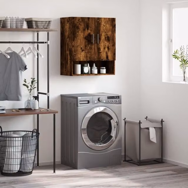 Berkfield Home Wall Mounted Smoked Oak Cabinet in Brown, W/D/H: 60 x 31 x 70 cm – 1