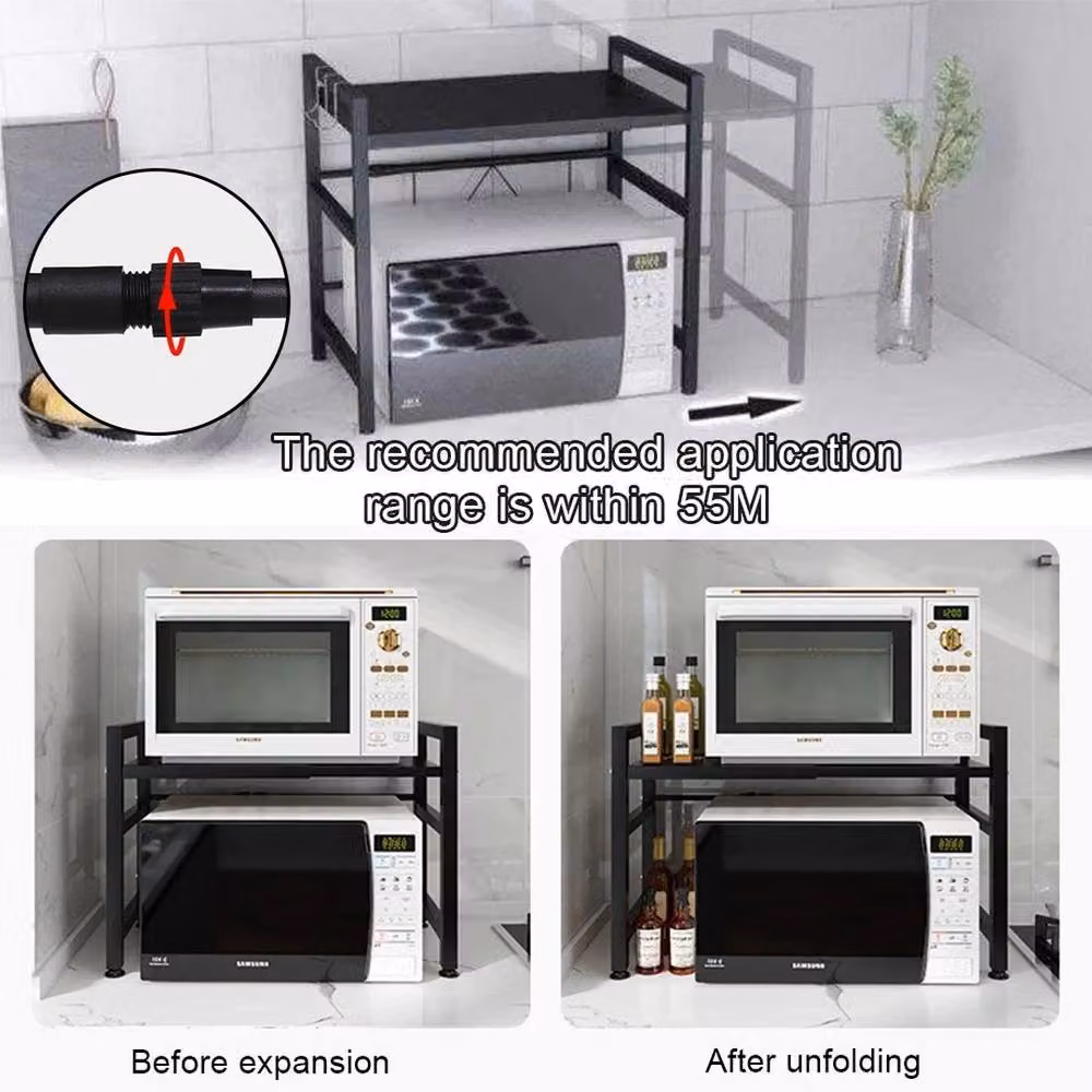 SPETLEK 2 Tier Expandable Microwave Oven Rack Stand with Adjustable Shelves in Black – 3