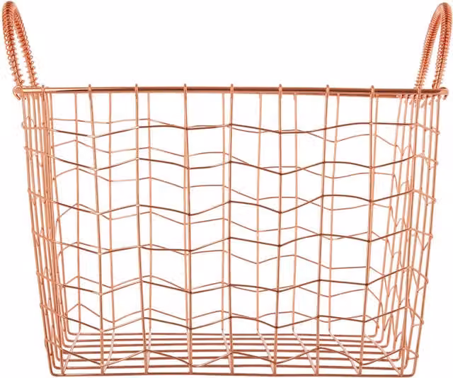 Orsina Stylish Wavy Grid Rectangular Gold Wire Basket with Handles