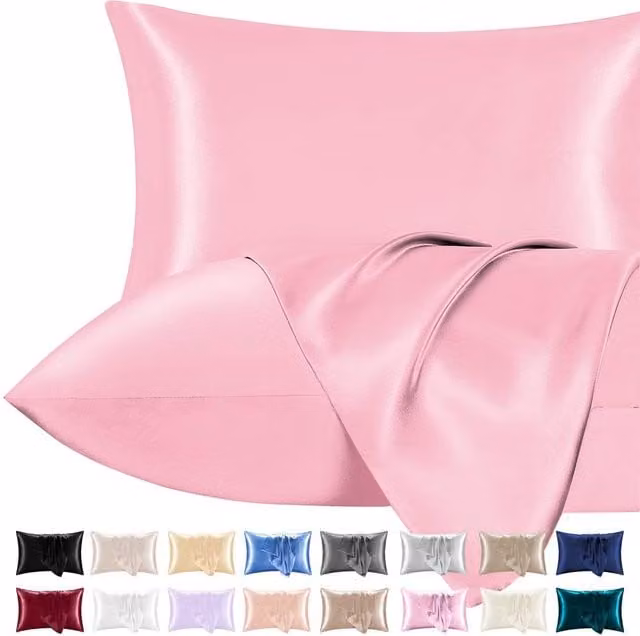 Pamposh Pack of 2 Ultra Soft Mako Satin Silk Pillow Cases in Pink, Standard Size – 1
