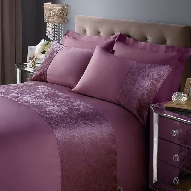 Roseley Crushed Velvet Duvet Cover Set with 2 Pillowcases, Purple, Double